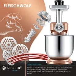 KESSER® 3 In 1 Universal Küchenmaschine K-KM 3000 Mit Fleischwolf Knetmaschine Multifuntionale Rührmaschine 5,5L Schüssel Mit 3 Rührwerkzeuge 1,5L Entsafter Wurst Set Pasta & Plätzchenformen -KALDEWEI-Shop 8600364700 22474 prod 003