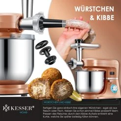 KESSER® 3 In 1 Universal Küchenmaschine K-KM 3000 Mit Fleischwolf Knetmaschine Multifuntionale Rührmaschine 5,5L Schüssel Mit 3 Rührwerkzeuge 1,5L Entsafter Wurst Set Pasta & Plätzchenformen -KALDEWEI-Shop 8600364700 22474 prod 006