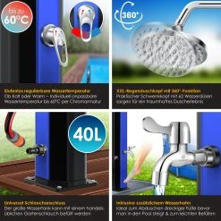 KESSER® Solardusche 40- 60 Liter Solar Gartendusche | Warmes Wasser | Max. 60°C | Inkl. Schutzhaube | Ohne Stromanschluss | Pooldusche Camping| Regenduschkopf Und Wasserhahn Gartenschlauch-Anschluss -KALDEWEI-Shop 8600364700 23569 prod 003