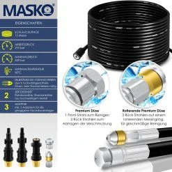 MASKO® Premium Rohrreinigungsschlauch Set Abflussreiniger 200 Bar Inkl. Tasche 3 Adapter 2 Düsen + Rotierend Kompatibel Mit Kärcher K2-k7 LAVOR Hochdruckreiniger Universal Rohrreinigungsset -KALDEWEI-Shop 8600364700 23651 prod 002