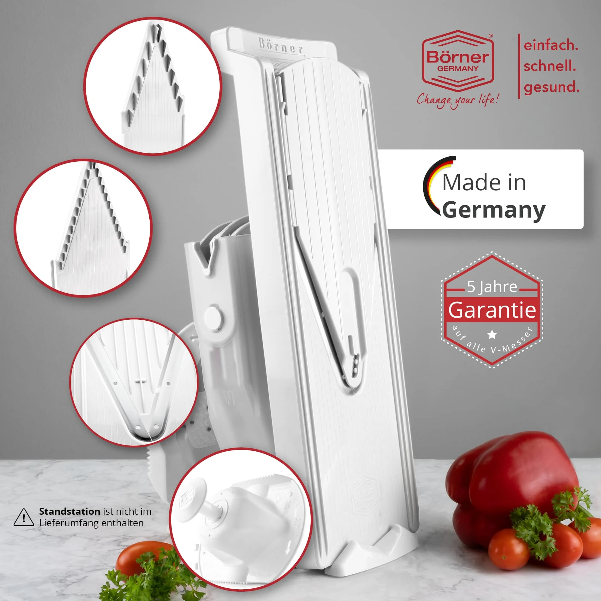 Borner Börner Mandoline V3 Spezial | 7-teiliges Set | 5 Schnittstärken | Als Pommes-Schneider Geeignet | BPA-frei Und Rostfrei | Weiß 4 Borner Börner Mandoline V3 Spezial | 7-teiliges Set | 5 Schnittstärken | Als Pommes-Schneider Geeignet | BPA-frei Und Rostfrei | Weiß – Bild 2