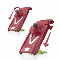 Borner Börner V5 PowerLine Plus Set Gemüsehobel, Obst- & Gemüseschneider Mit Fruchthalter, Scheibeneinschub, Sparschäler, 10 Schnittarten, 6 Tlg. Set, Rot -KALDEWEI-Shop 8600365100 8754 prod 004