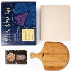 Amzdeal PZ-01 Pizzastein- Und Schaufelset - Cordierit-Ofenstein Mit Bambusschaufel, Pizzastein-Set Für Hühnchen, Brot Oder Kekse 30 * 38 * 1,5 CM