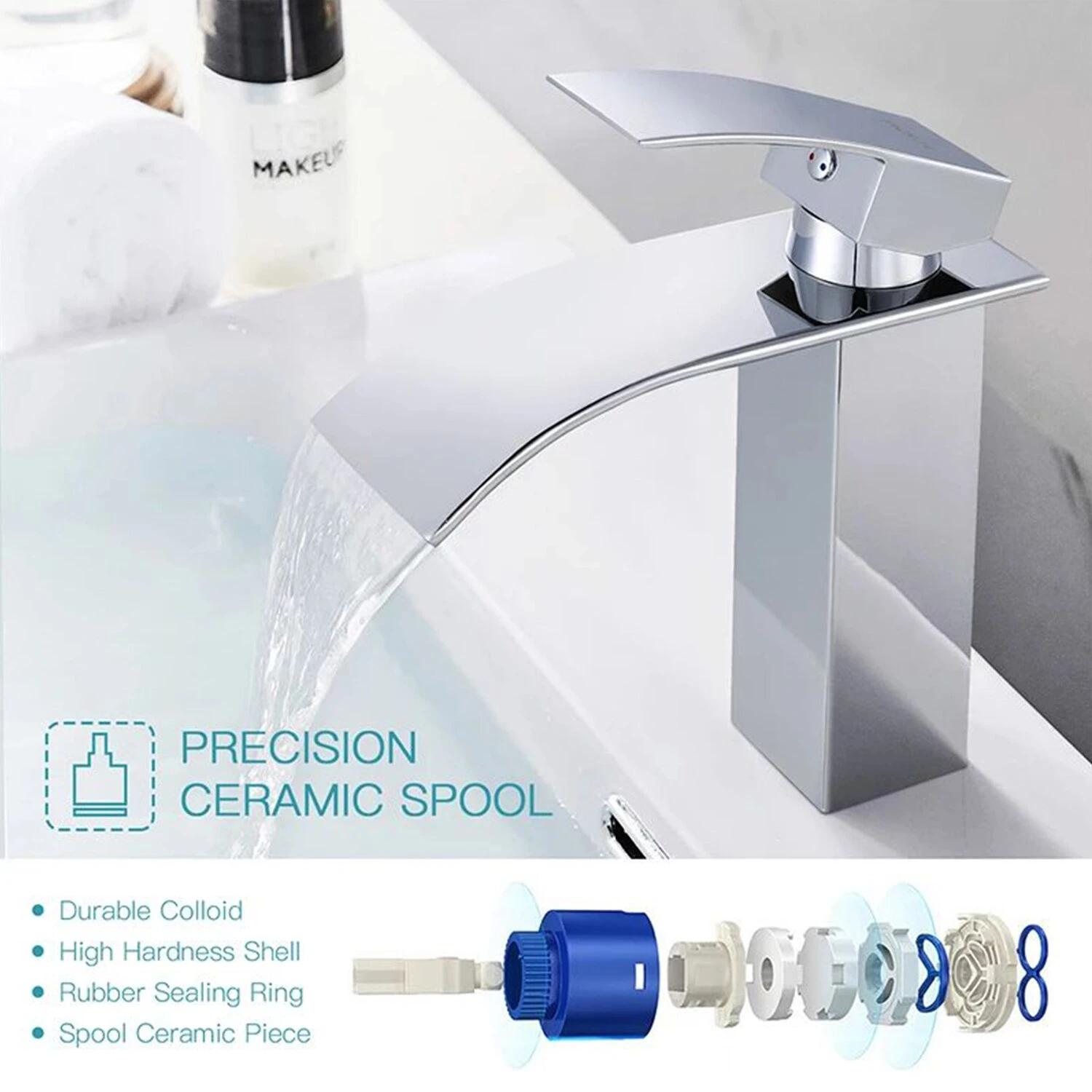 TACKLIFE DBWF01BT Messing Badarmatur Wasserfall Waschbeckenarmatur Einhand Waschtischarmatur Warm- Und Kaltwasser Verfügbar 4 TACKLIFE DBWF01BT Messing Badarmatur Wasserfall Waschbeckenarmatur Einhand Waschtischarmatur Warm- Und Kaltwasser Verfügbar – Bild 2